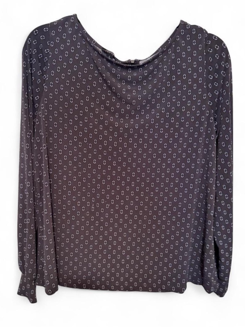 Blue/Gray Long Sleeve Women's Blouse with Geometric Pattern